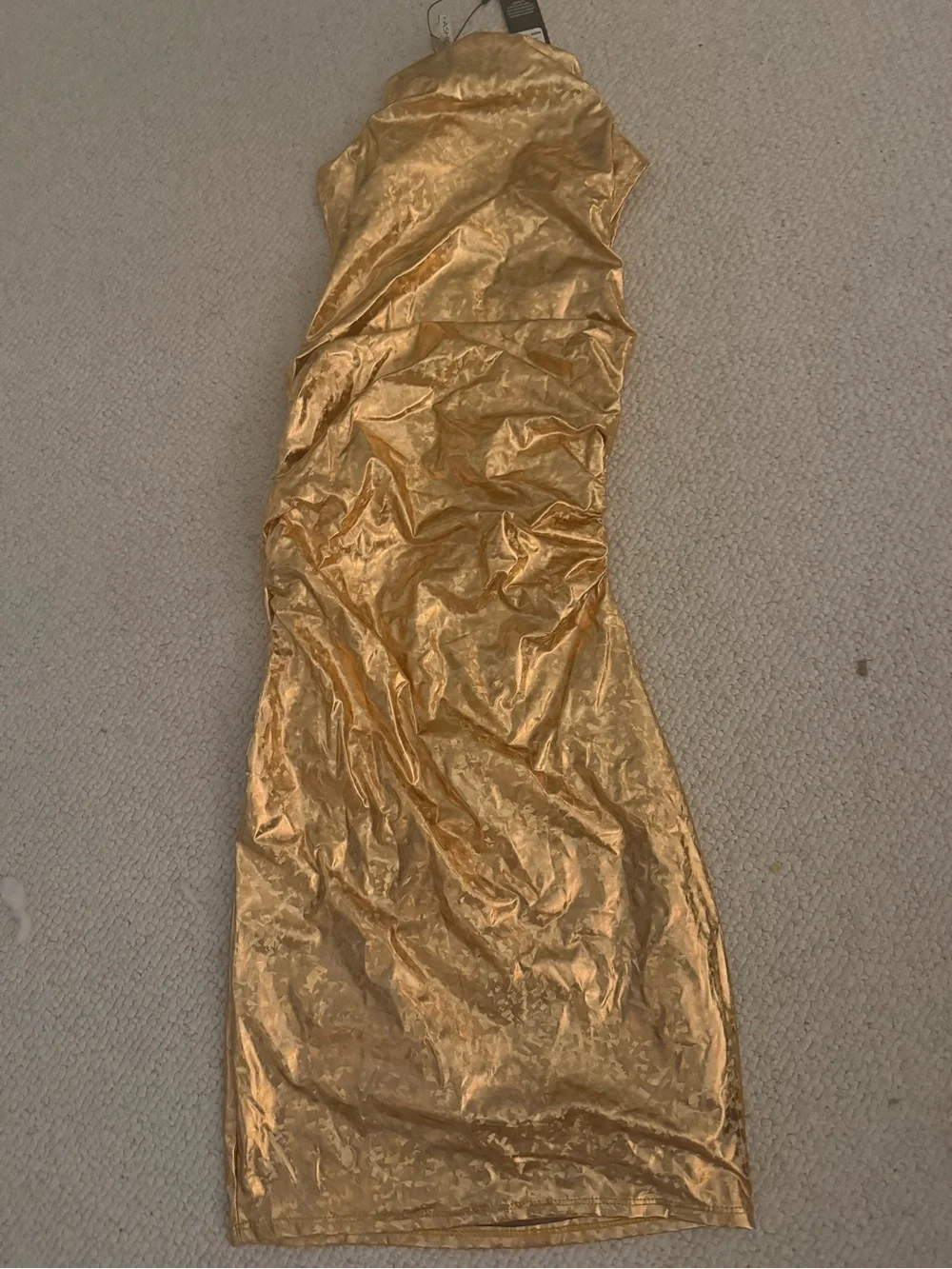 Fashion Nova Gold Metallic Sleeveless Midi Dress
